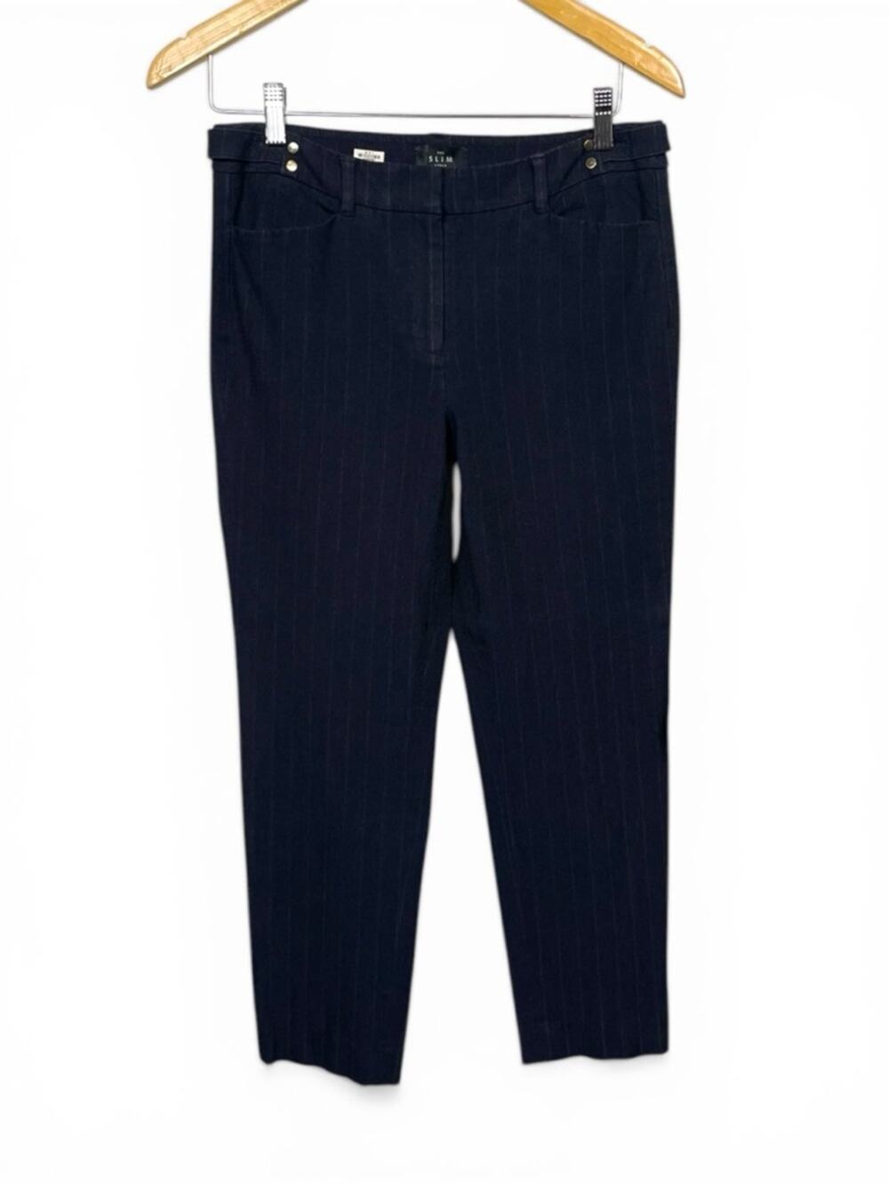 Women's The White House Black Market Straight Leg slim Pinstripe pants in Navy 4